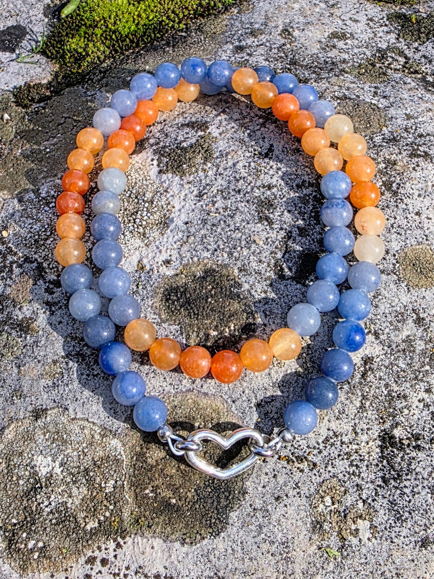 Collier Aventurine Bleue et orange avec fermoir en argent 925 Lithothérapie Fait main