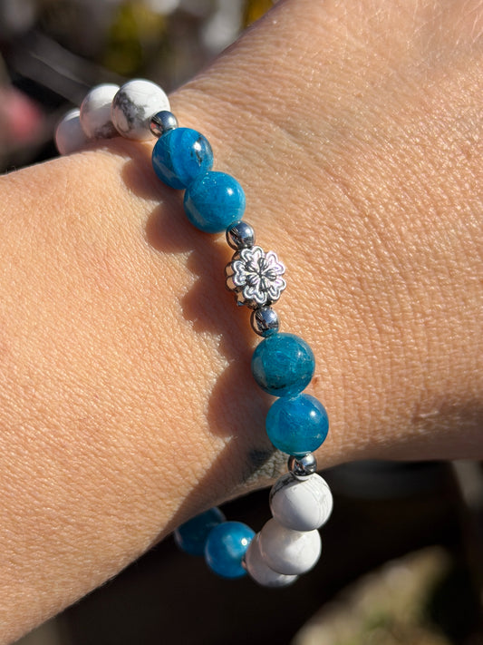 Bracelet Communication & Calme - Apatite Bleue, Howlite 8mm