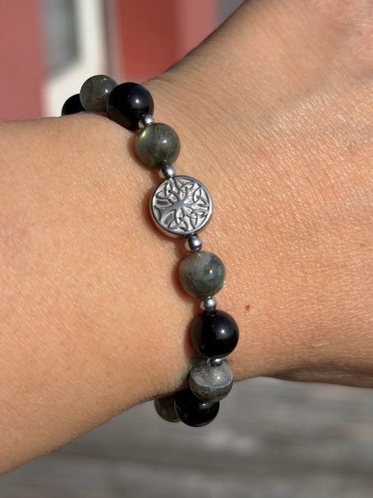 Protection Bracelet - Black Obsidian, Labradorite 8mm