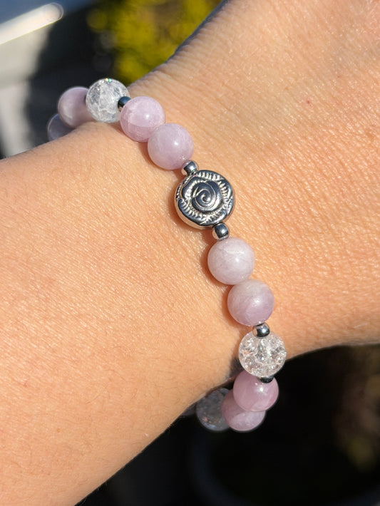 Bracelet Amour & Douceur - Kunzite, Cristal de Roche Craquelée 8mm