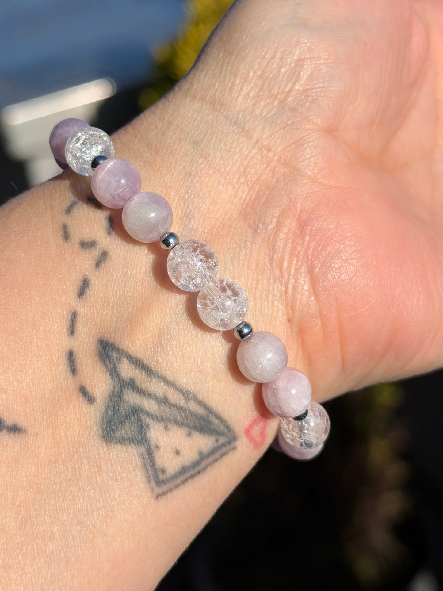 Bracelet Amour & Douceur - Kunzite, Cristal de Roche Craquelée 8mm