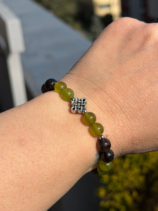 Bracelet Libération & Confiance - Péridot, Quartz fumé 8mm