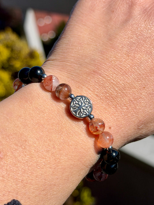 Bracelet Energie et & Protection - Quartz Hématoïde, Tourmaline Noire 8mm