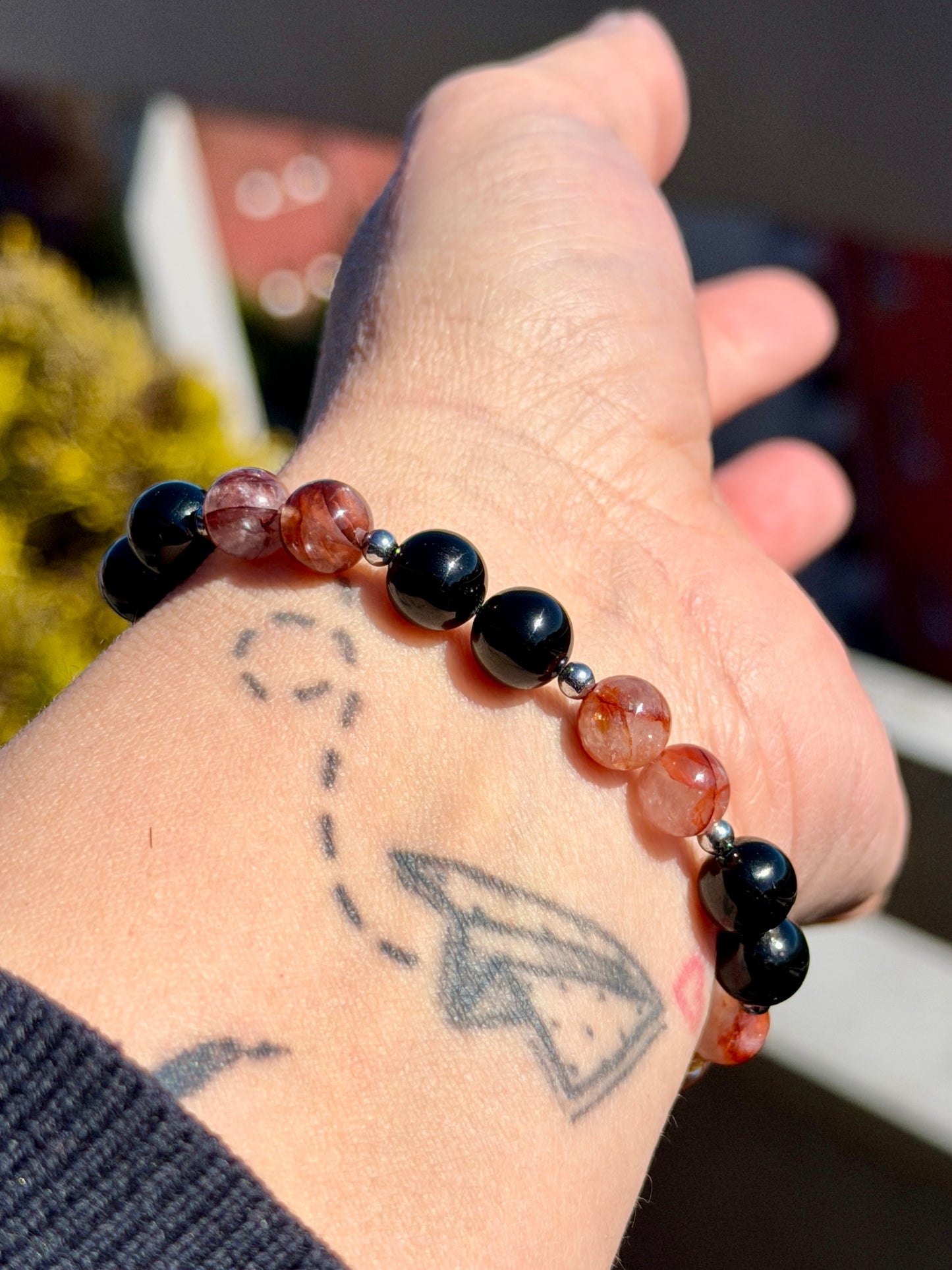 Bracelet Energie et & Protection - Quartz Hématoïde, Tourmaline Noire 8mm