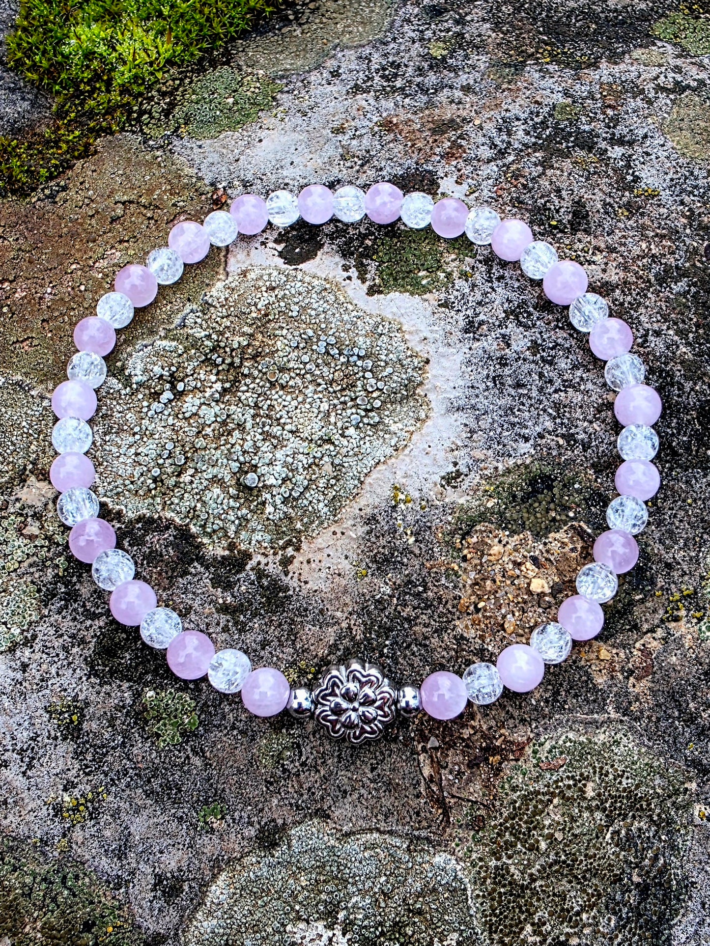 Bracelet Douceur & Equilibre - Kunzite & Cristal de Roche Craquelé 4mm