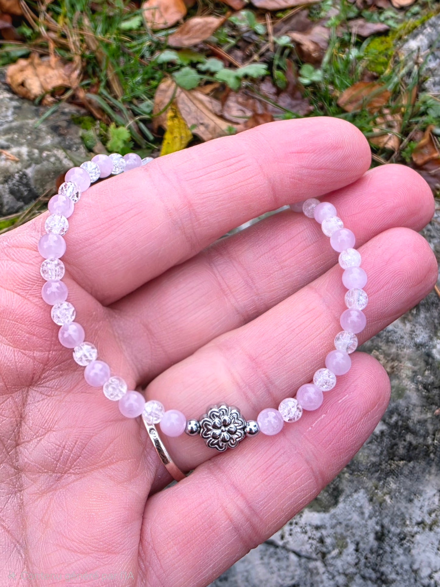 Bracelet Douceur & Equilibre - Kunzite & Cristal de Roche Craquelé 4mm