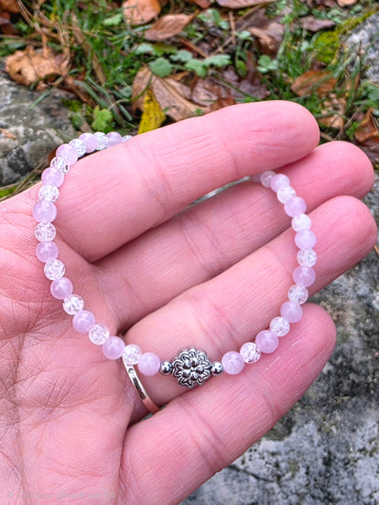 Bracelet Douceur & Equilibre - Kunzite & Cristal de Roche Craquelé 4mm