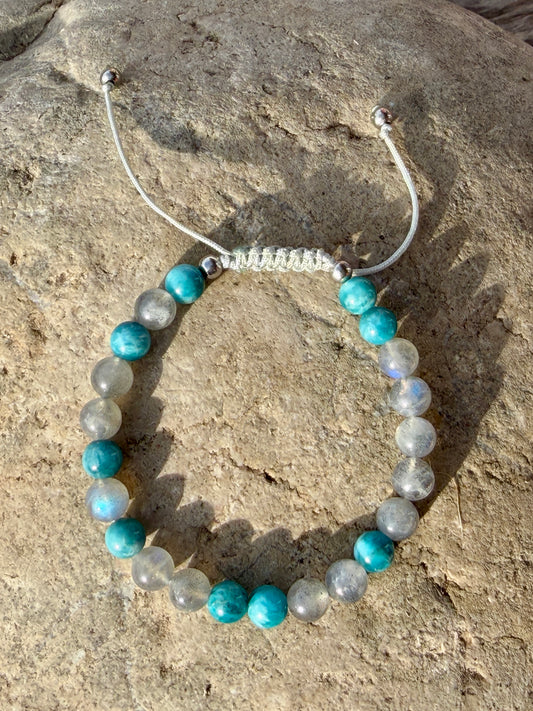Bracelet Morse CARPE DIEM en apatite bleue et labradorite 6 mm – Moodstone