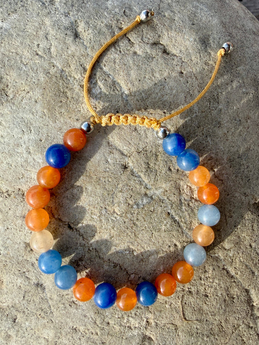 Bracelet Morse KEEP CALM en aventurine bleue et aventurine orange 6 mm – Moodstone