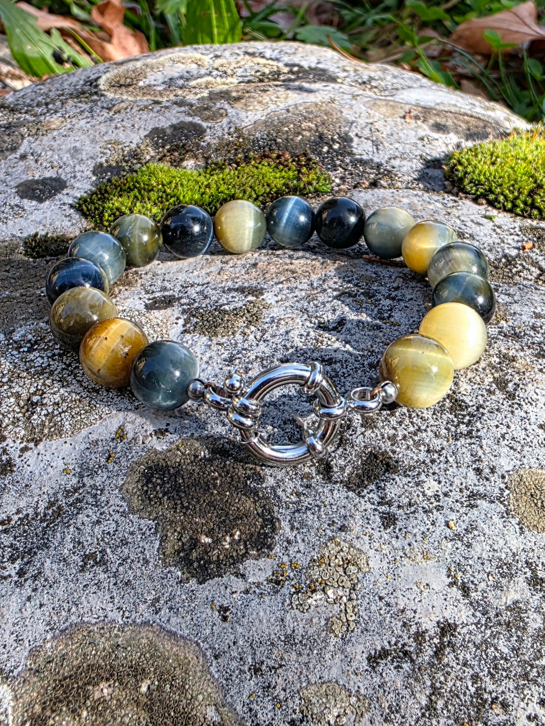 Bracelet oeil de tigre blanc 10mm Lithothérapie Fait main