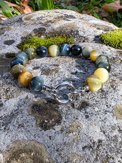 Bracelet oeil de tigre blanc 10mm Lithothérapie Fait main