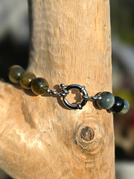 Bracelet oeil de tigre blanc 10mm Lithothérapie Fait main