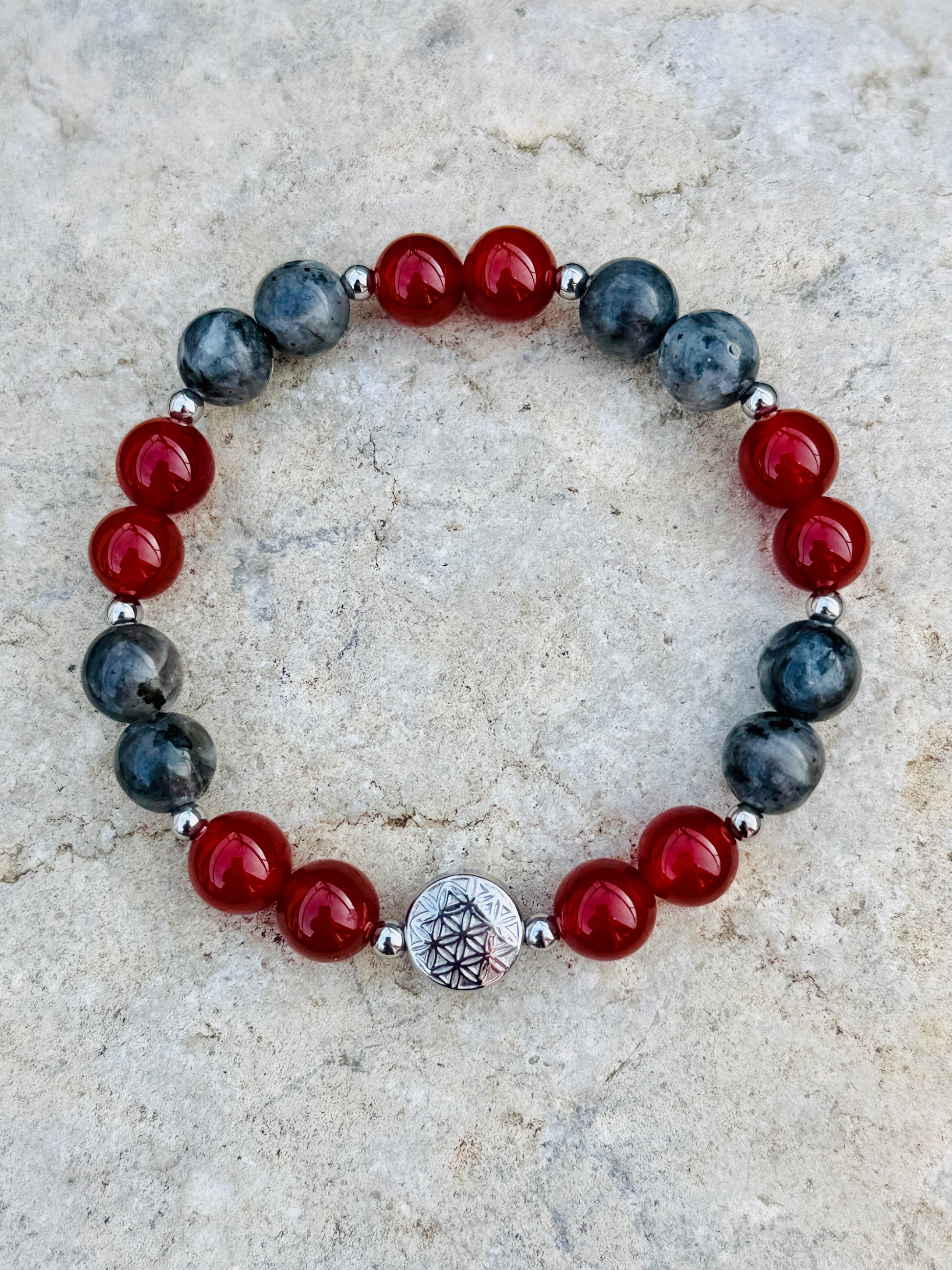 Bracelet Vitalité & Protection - Cornaline rouge, Larvikite