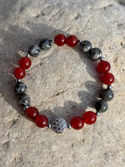 Bracelet Vitalité & Protection - Cornaline rouge, Larvikite