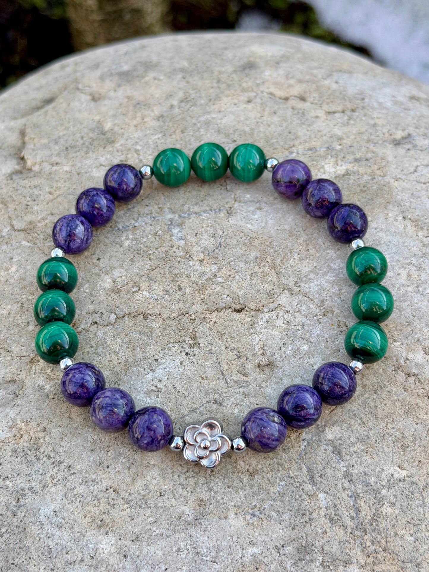 Bracelet en charoïte et malachite en pierres naturelles – Moodstone