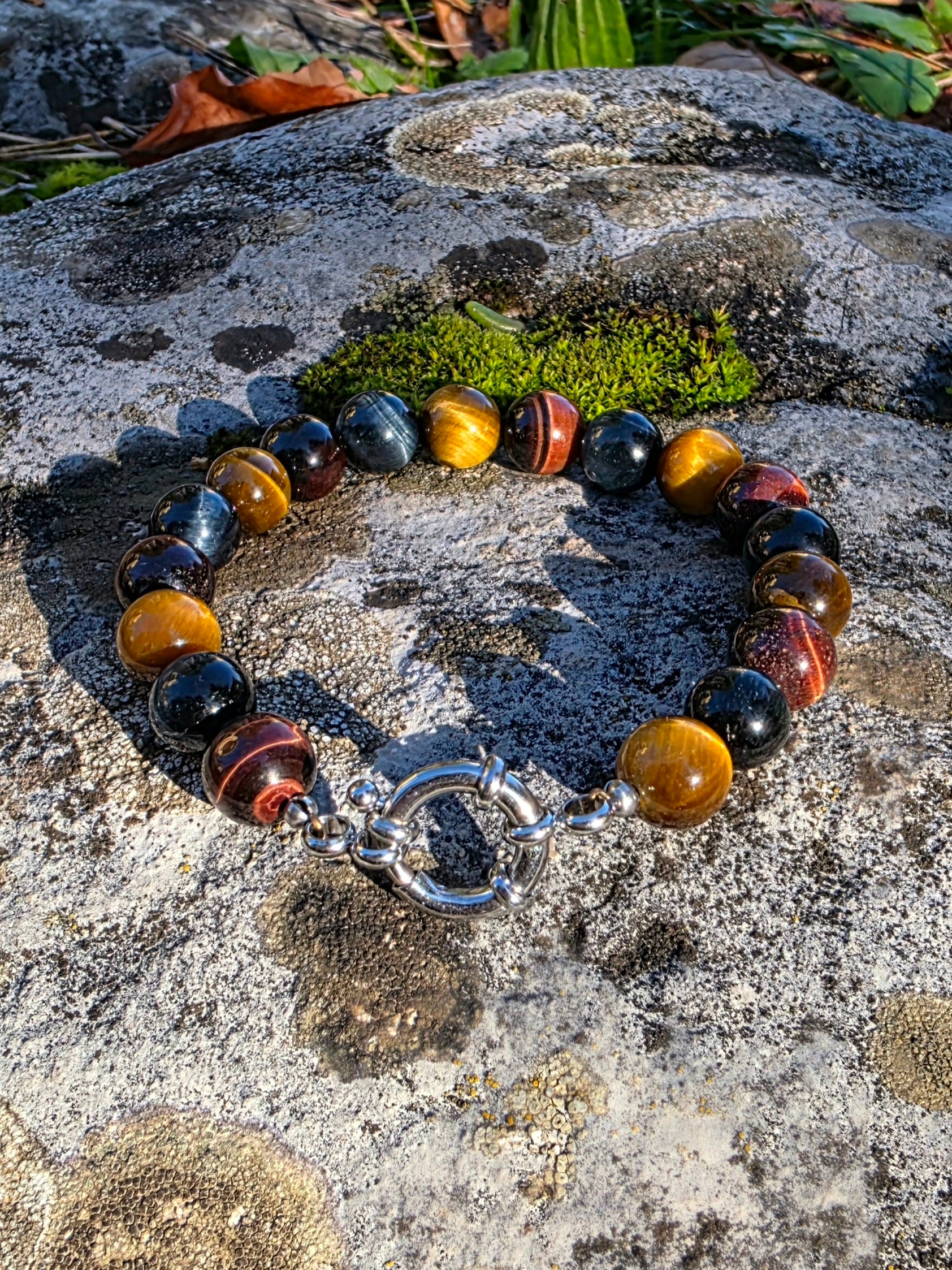 Bracelet Tripe Yeux oeil de tigre oeil de faucon oeil de taureau en 10mm Lithothérapie Fait main