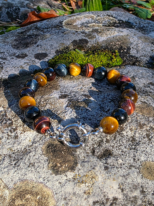 Bracelet Tripe Yeux oeil de tigre oeil de faucon oeil de taureau en 10mm Lithothérapie Fait main