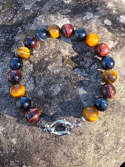 Bracelet Tripe Yeux oeil de tigre oeil de faucon oeil de taureau en 10mm Lithothérapie Fait main