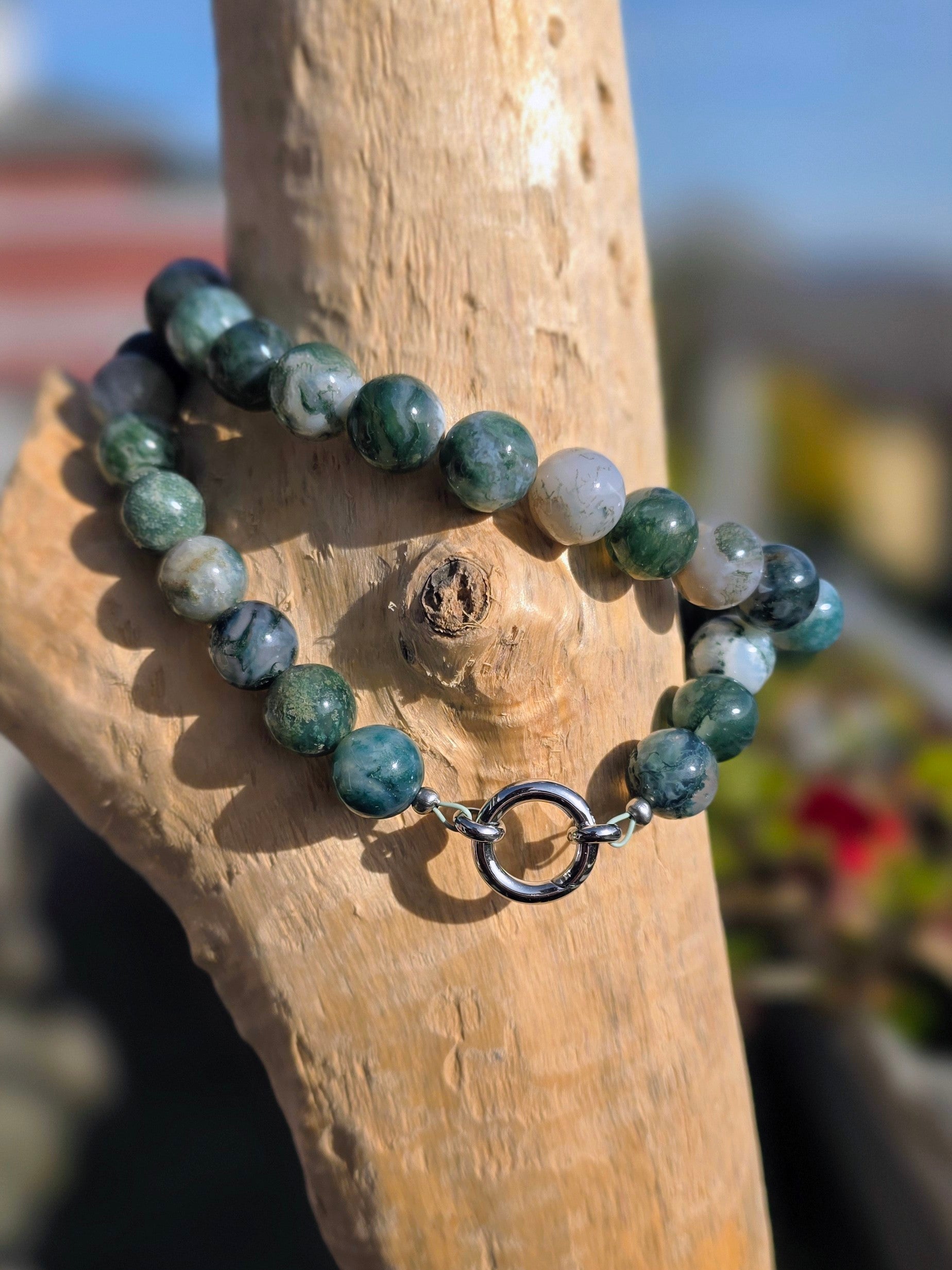 Collier agate mousse 10mm Lithothérapie Fait main