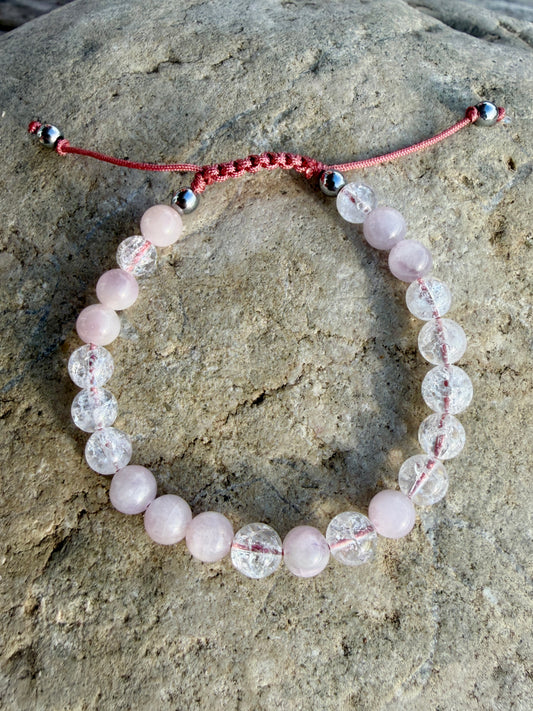 Bracelet morse LOVE YOU – Kunzite & Cristal de Roche 6mm