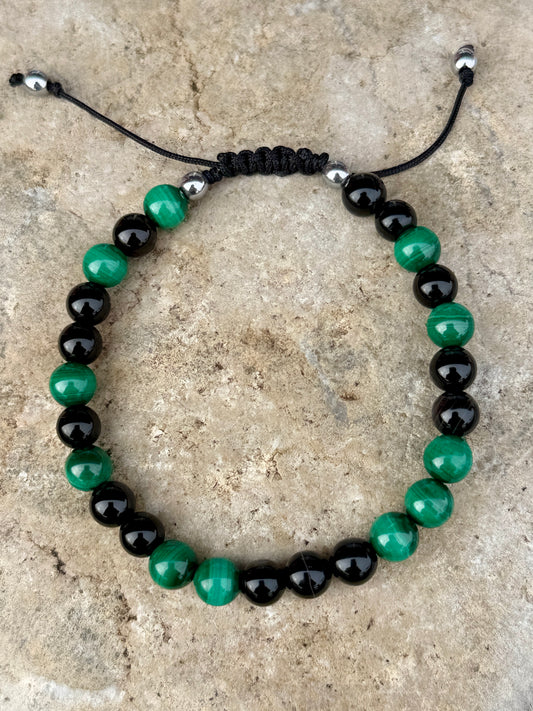 Bracelet morse CALM SOUL – Malachite, Onyx noir 6mm
