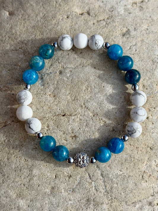 Bracelet Communication & Calme - Apatite Bleue, Howlite 8mm