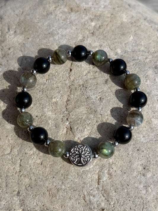Protection Bracelet - Black Obsidian, Labradorite 8mm
