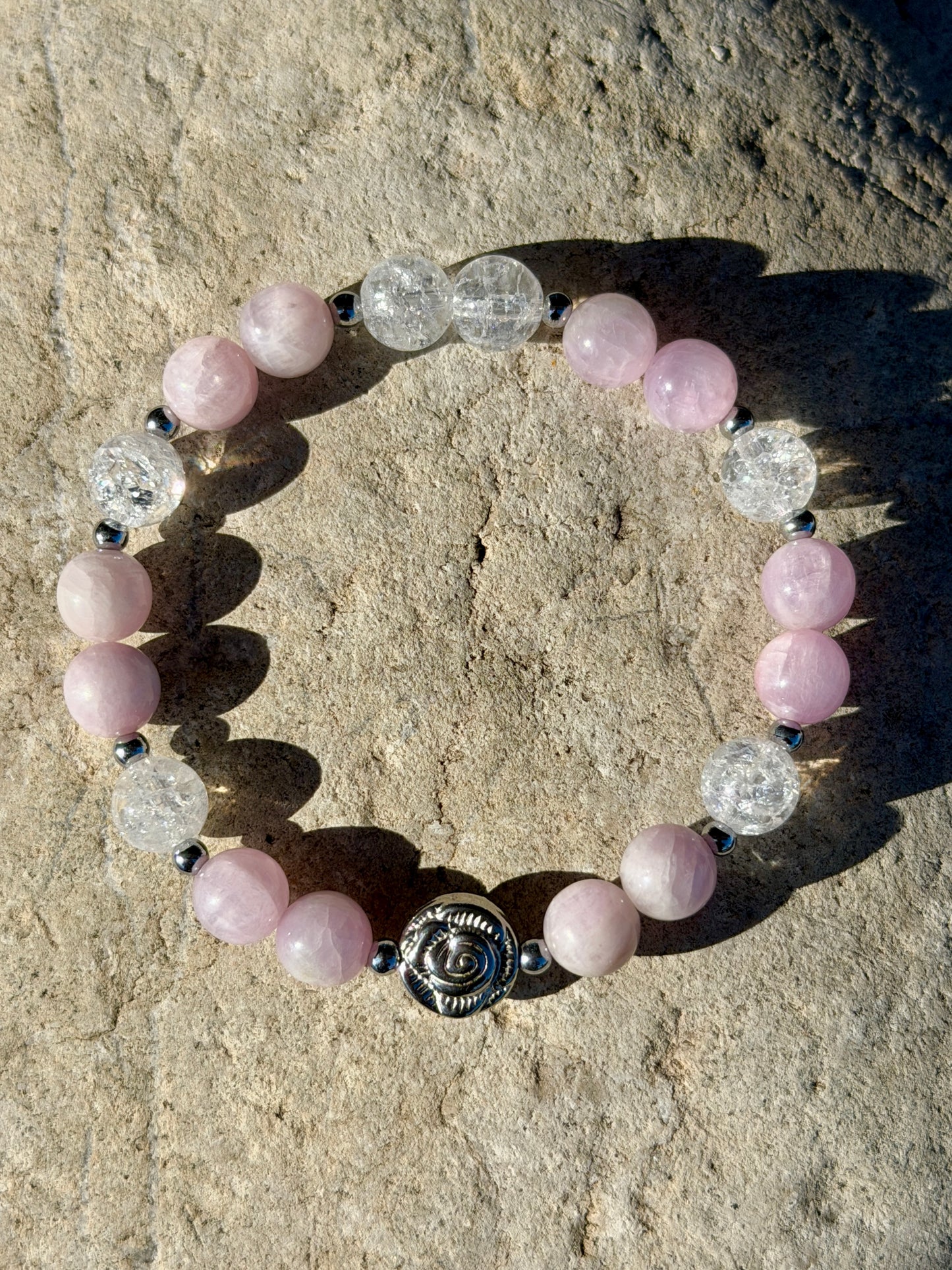 Bracelet Amour & Douceur - Kunzite, Cristal de Roche Craquelée 8mm