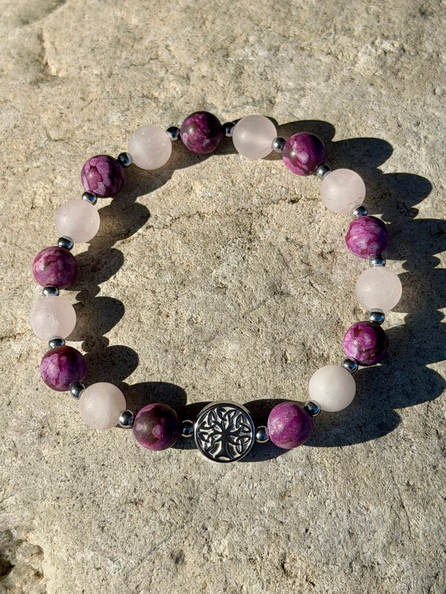 Bracelet Amour & Sagesse - Sugulite mat, Quartz Rose mat 8mm