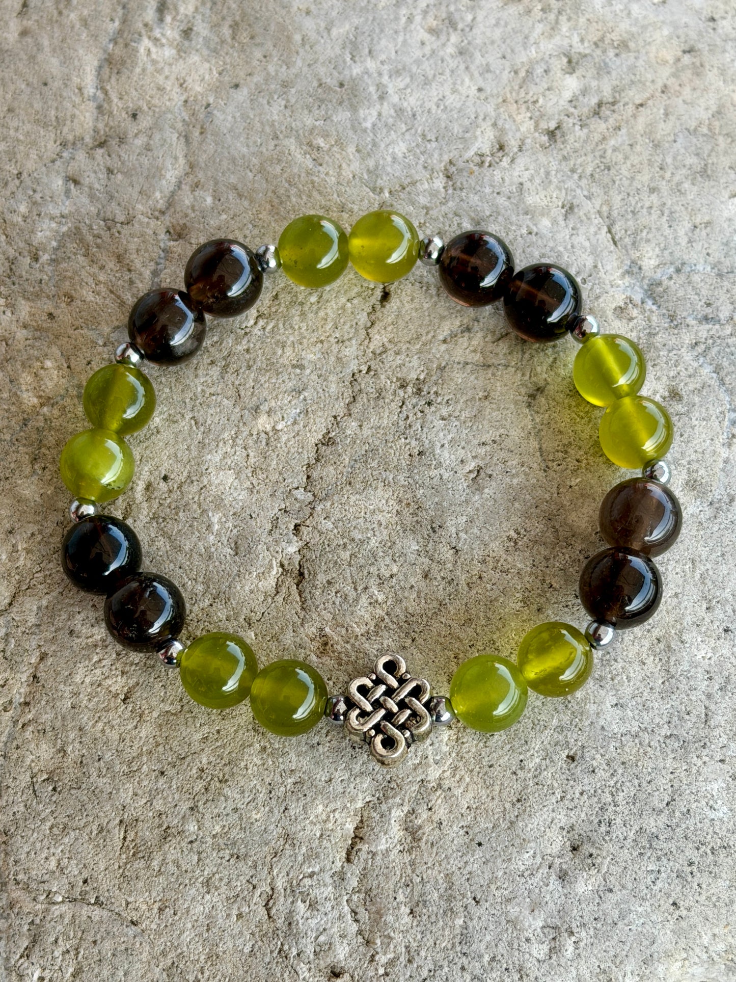Bracelet Libération & Confiance - Péridot, Quartz fumé 8mm