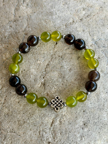 Bracelet Libération & Confiance - Péridot, Quartz fumé 8mm