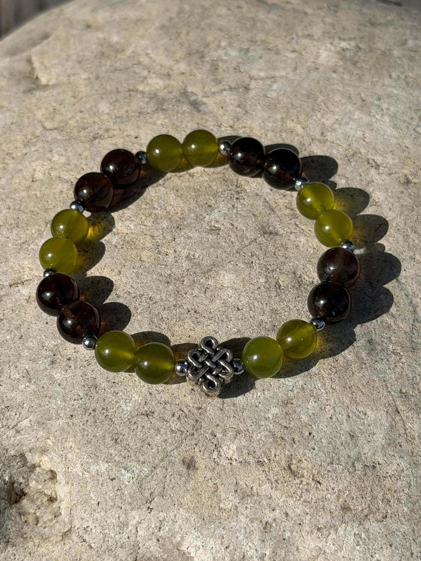 Bracelet Libération & Confiance - Péridot, Quartz fumé 8mm