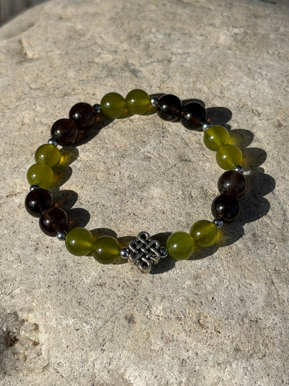 Bracelet Libération & Confiance - Péridot, Quartz fumé 8mm