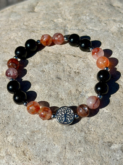Bracelet Energie et & Protection - Quartz Hématoïde, Tourmaline Noire 8mm