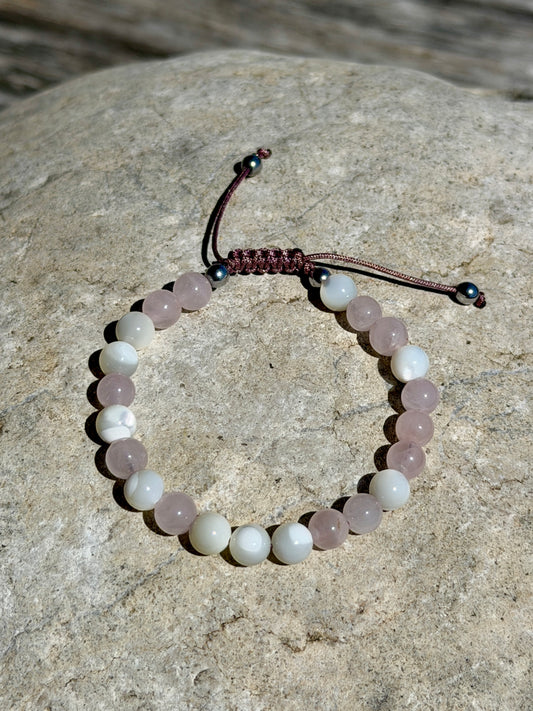 Bracelet Morse MERCI MAMAN - Quartz Rose, Nacre 6mm