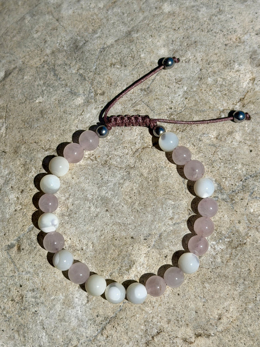 Bracelet Morse MERCI MAMAN - Quartz Rose, Nacre 6mm