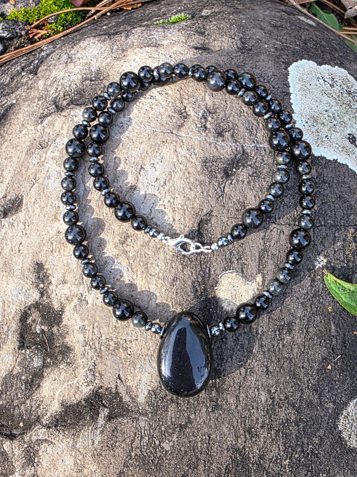 Collier Bouclier & Ancrage - Obsidienne Oeil Celeste, Hématite