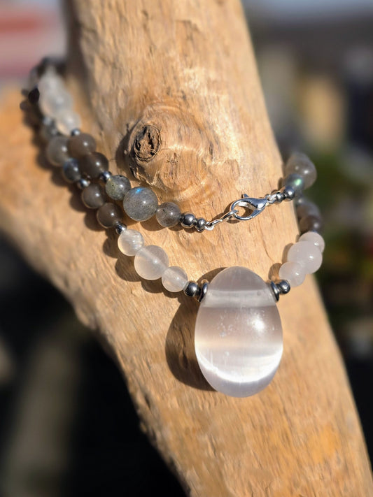 Collier Alchimie Selenite et labradorite