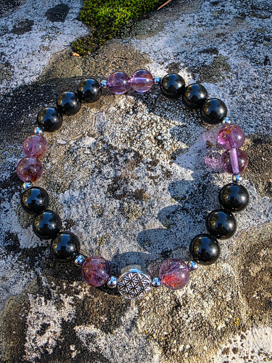 Bracelet Eveil & Ancrage - Super Seven, Spinelle Noire 8mm