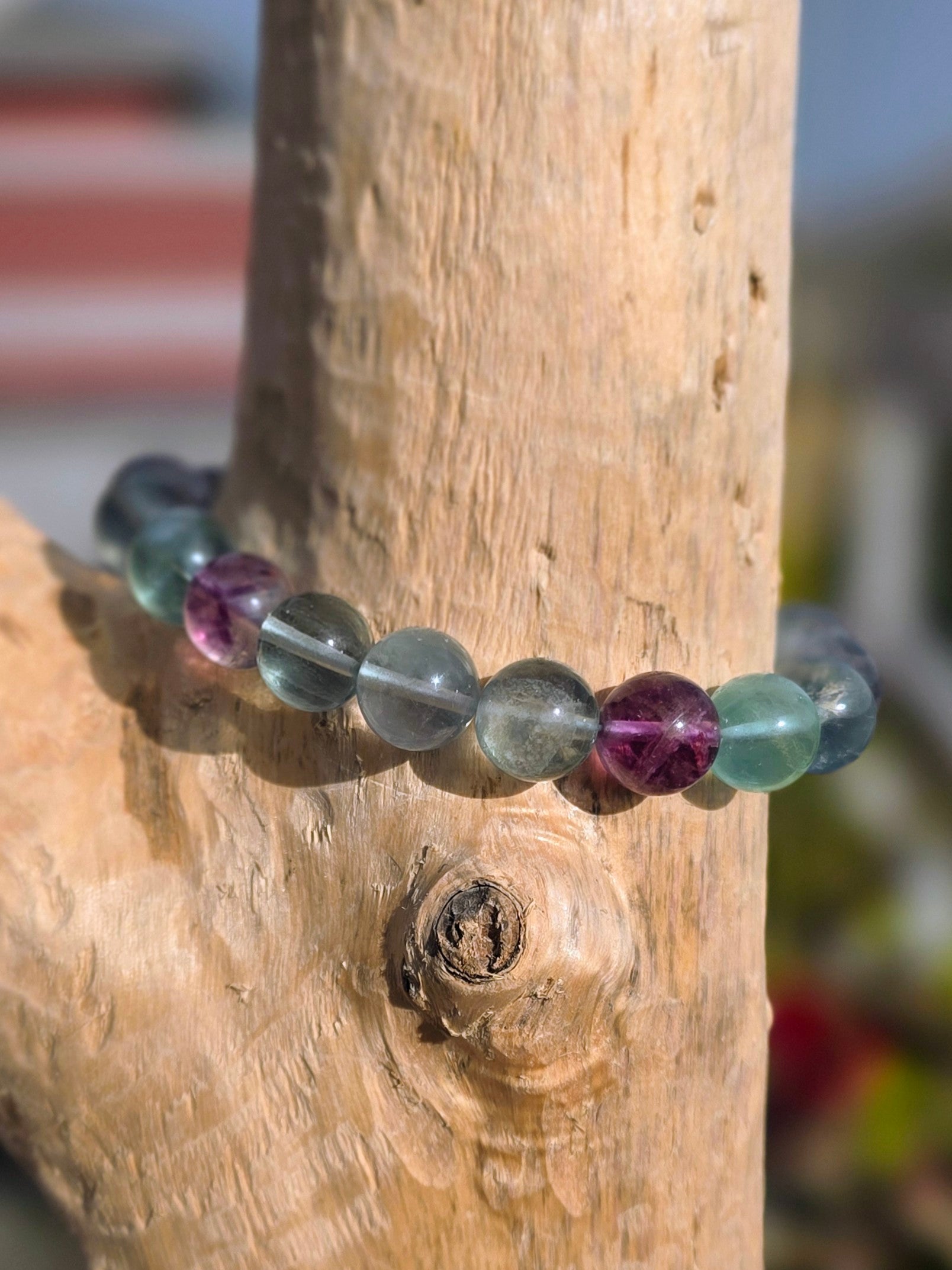 Bracelet en Fluorite 10mm avec fermoir en acier inoxydable Lithothérapie Fait main