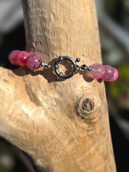 Bracelet Réconciliation - Rhodonite sur Quartz 10mm