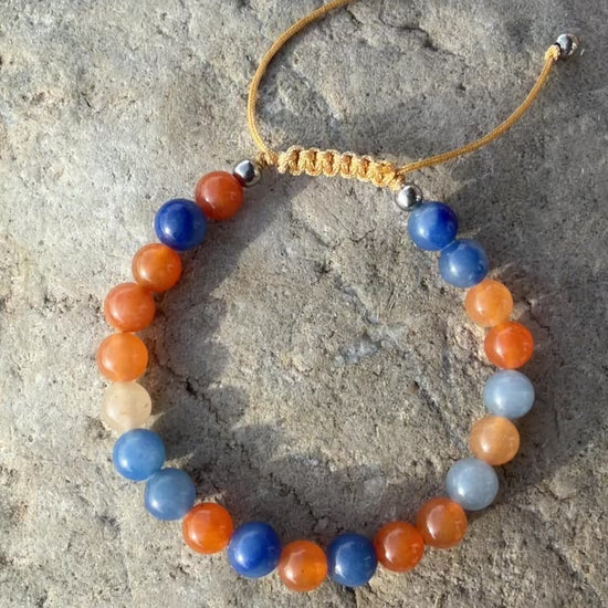 Bracelet Morse KEEP CALM en aventurine bleue et aventurine orange 6 mm – Moodstone