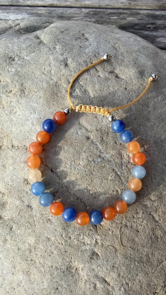 Bracelet Morse KEEP CALM en aventurine bleue et aventurine orange 6 mm – Moodstone
