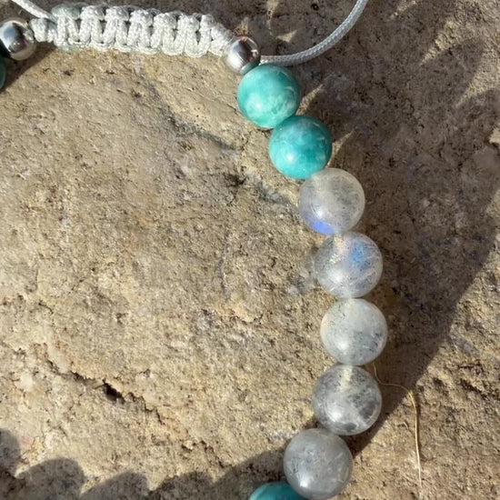 Bracelet Morse CARPE DIEM en apatite bleue et labradorite 6 mm – Moodstone