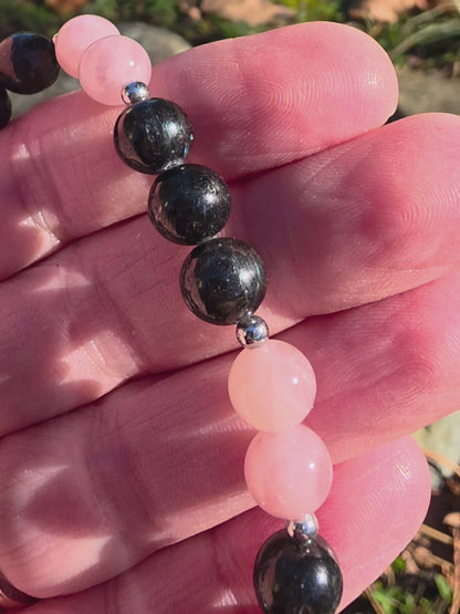 Bracelet Catch Love - Quartz Rose, Arfvedsonite 8mm