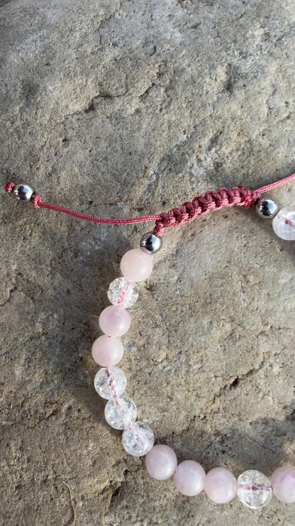 Bracelet morse LOVE YOU – Kunzite & Cristal de Roche 6mm