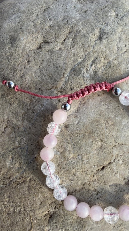 Bracelet morse LOVE YOU – Kunzite & Cristal de Roche 6mm