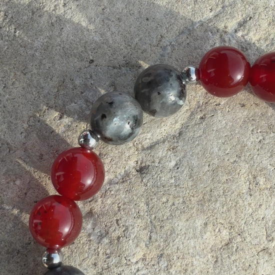 Bracelet Vitalité & Protection - Cornaline rouge, Larvikite