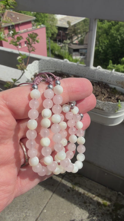 Morsearmband DANKE MAMA - Rosenquarz, Perlmutt 6mm