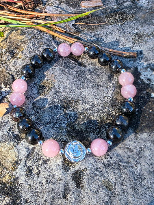 Bracelet Catch Love - Quartz Rose, Arfvedsonite 8mm